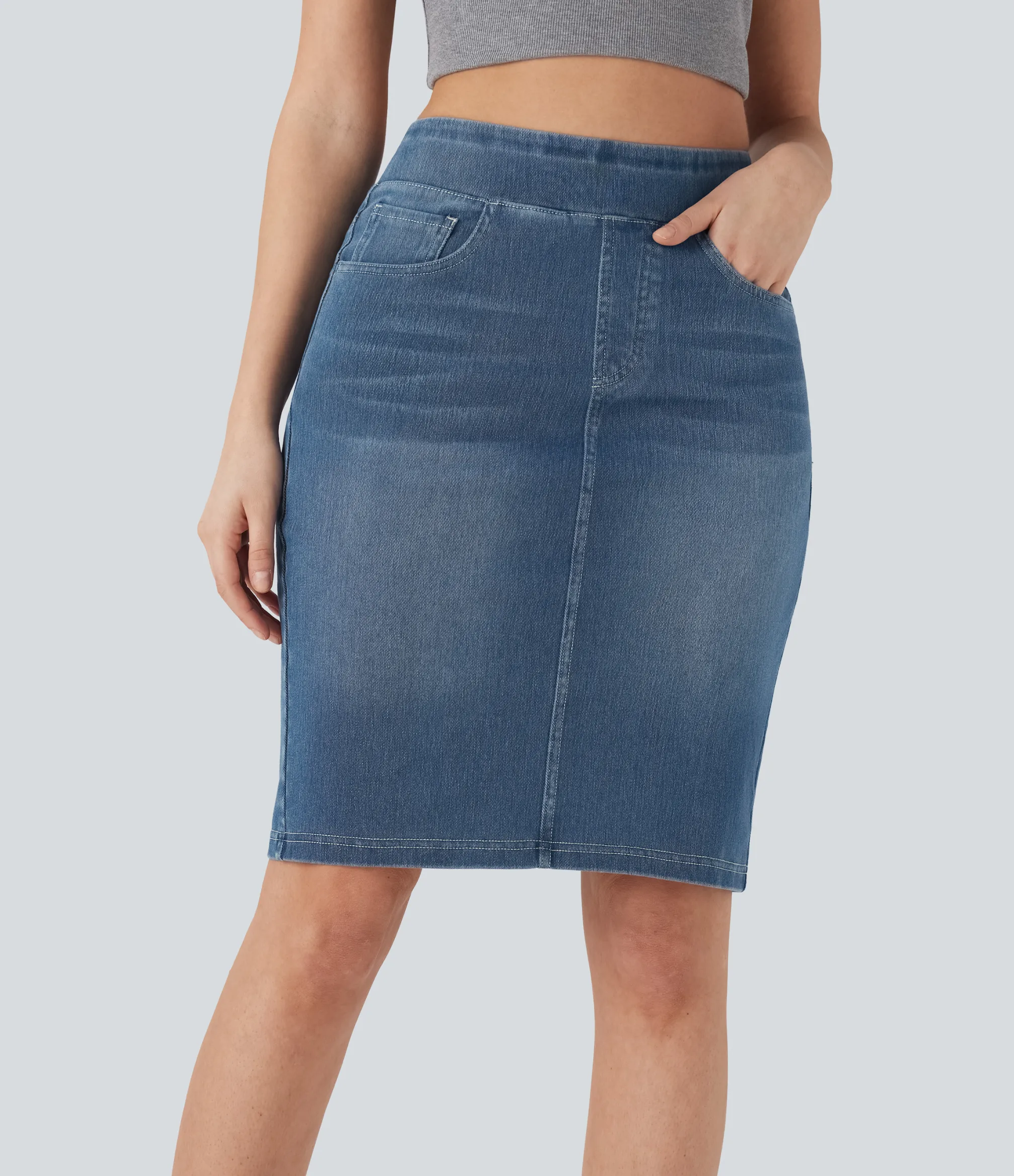 Denim Skirts|Denim Skirts<HALARA Flex™ High Waisted Pockets Washed Denim Casual Skirt