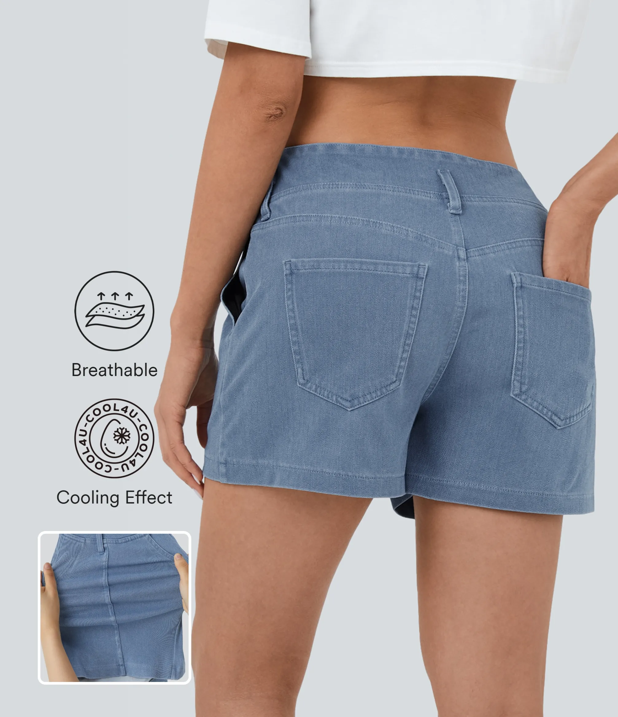 Denim Shorts|Denim Shorts<HALARA Flex™ High Waisted V Shaped Waistband Pockets Cool Touch Breathable Washed Denim Casual Shorts 3''