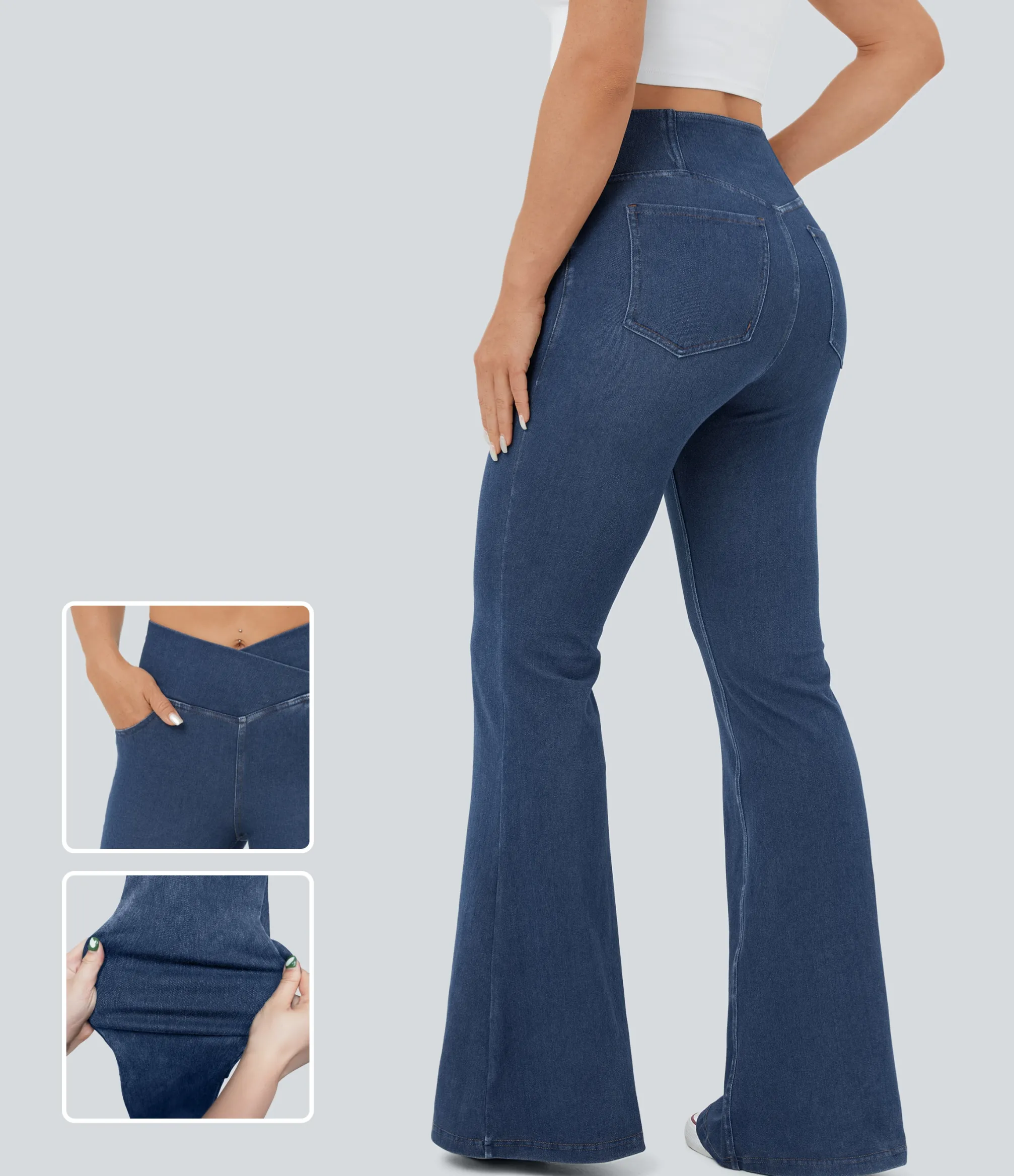 High Waisted Jeans|Jeans<HALARA Flex™ High Waisted Crossover Pocket Cool Touch Washed Casual Jeans