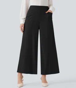 High-Waisted Pants|Wide-Leg Pants<HALARA Flex™ High Waisted Wide Leg Crepe Work 7/8 Pants with Pockets