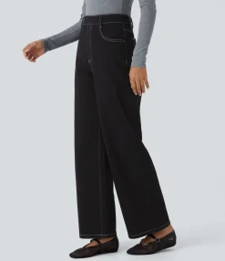 High Waisted Jeans|Straight-Leg Jeans<HALARA Flex™ High Waisted Pockets Straight Leg Casual Jeans