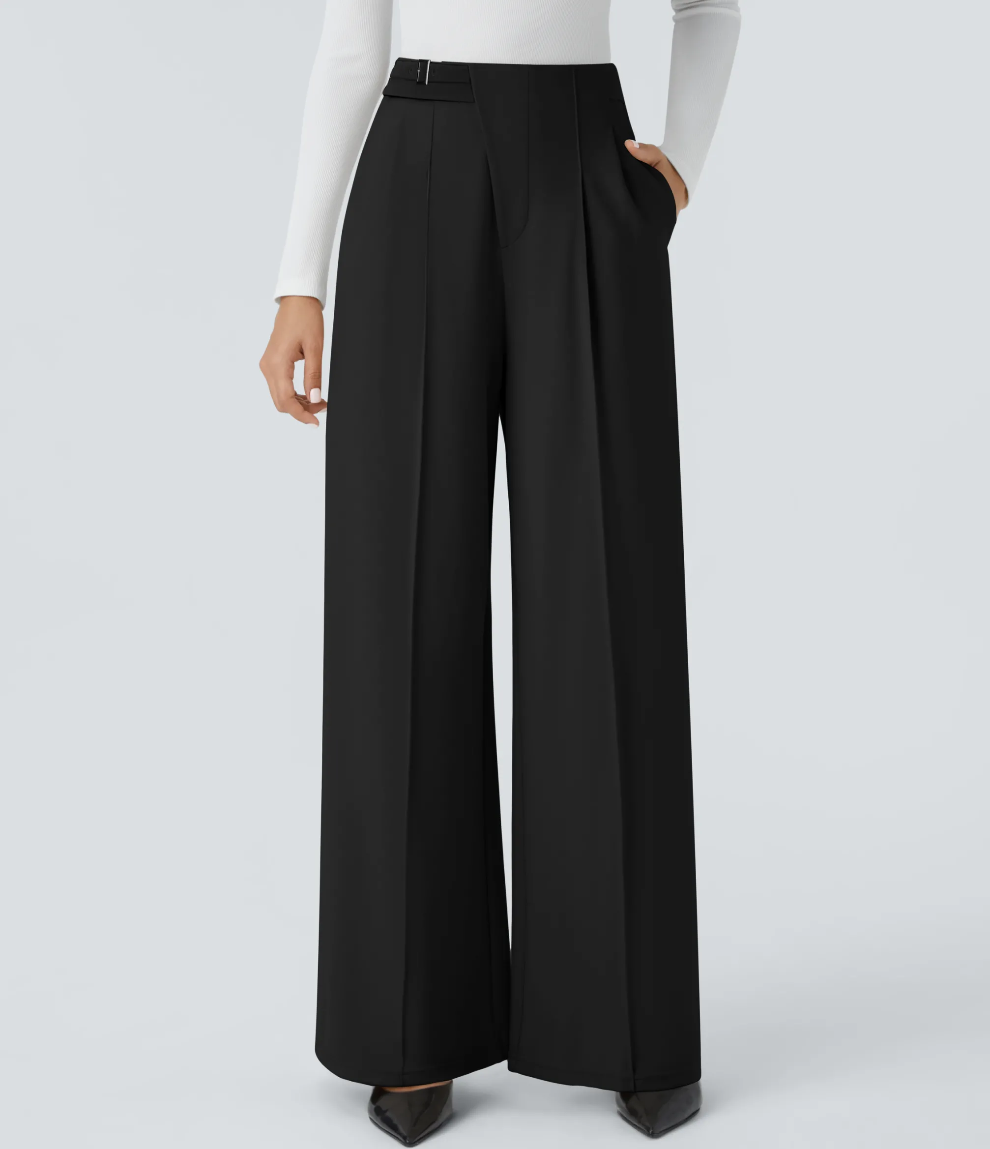 High-Waisted Pants|Straight-Leg Pants<HALARA Flex™ High Waisted Decorative Belt Pocket Straight Leg Work Pants