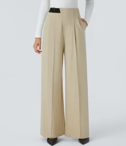 High-Waisted Pants|Straight-Leg Pants<HALARA Flex™ High Waisted Decorative Belt Pocket Straight Leg Work Pants