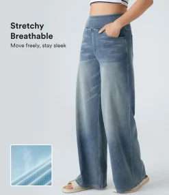 High Waisted Jeans|Wide Leg Jeans<HALARA Flex™ High Waisted Pockets Baggy Wide Leg Washed Casual Jeans