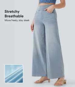 High Waisted Jeans|Wide Leg Jeans<HALARA Flex™ High Waisted Pockets Baggy Wide Leg Washed Casual Jeans