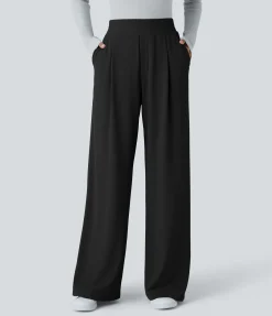High-Waisted Pants|Work Pants<HALARA Flex™ High Waisted Pocket Wide Leg Micro Waffle Work Pants