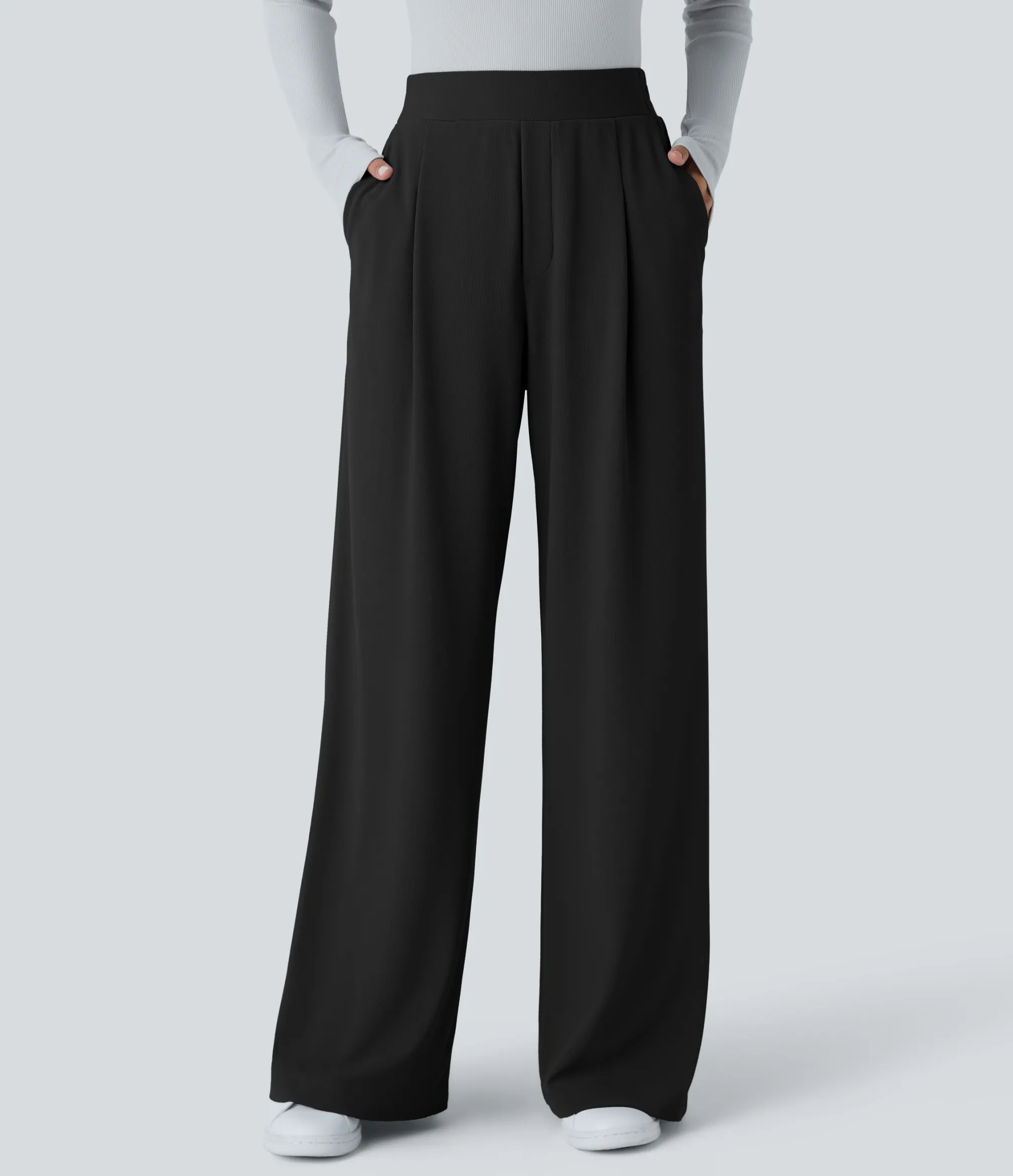 High-Waisted Pants|Work Pants<HALARA Flex™ High Waisted Pocket Wide Leg Micro Waffle Work Pants