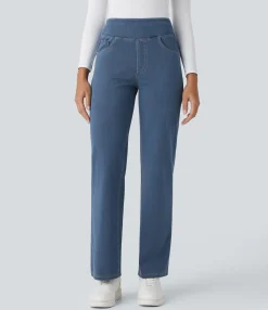 High Waisted Jeans|Straight-Leg Jeans<HALARA Flex™ High Waisted Pockets Straight Leg Work Jeans