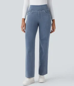 High Waisted Jeans|Straight-Leg Jeans<HALARA Flex™ High Waisted Pockets Straight Leg Work Jeans