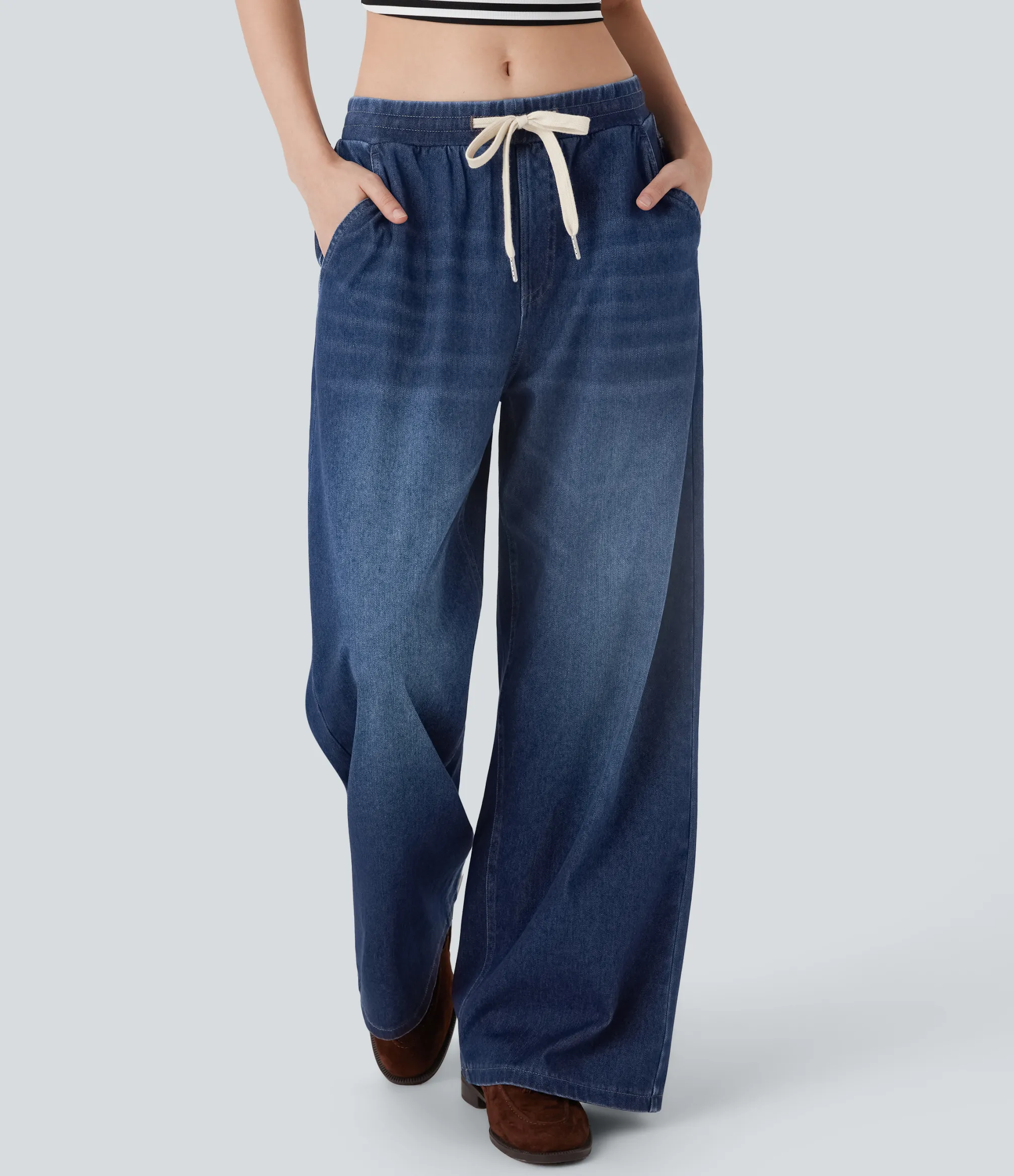 Jeans<HALARA Flex™ Low Rise Drawstring Casual Baggy Jeans with Pockets