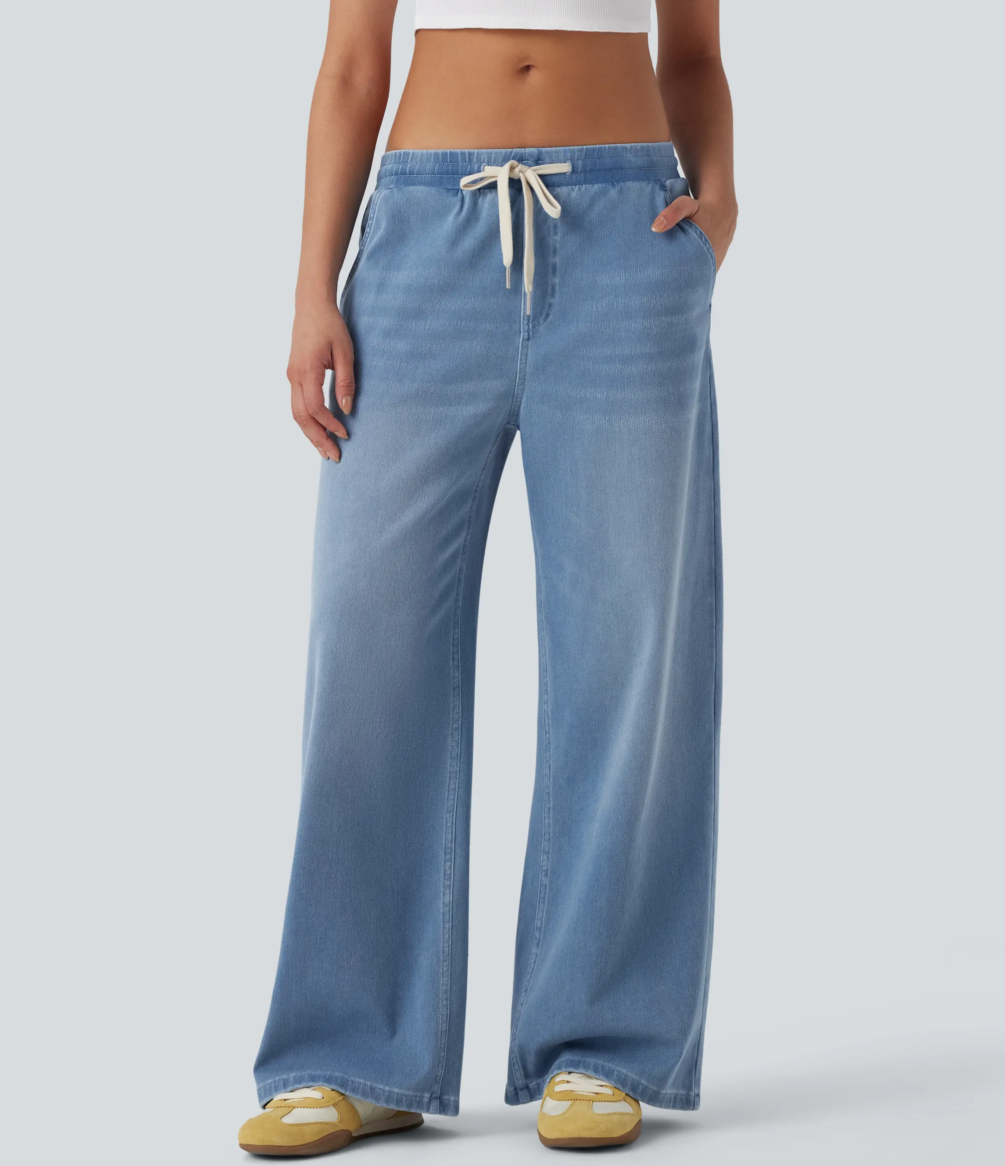 Jeans<HALARA Flex™ Low Rise Drawstring Casual Baggy Jeans with Pockets