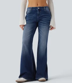 Flare & Bootcut Jeans|Jeans<HALARA Flex™ Low Rise Flare Washed Casual Jeans with Pockets