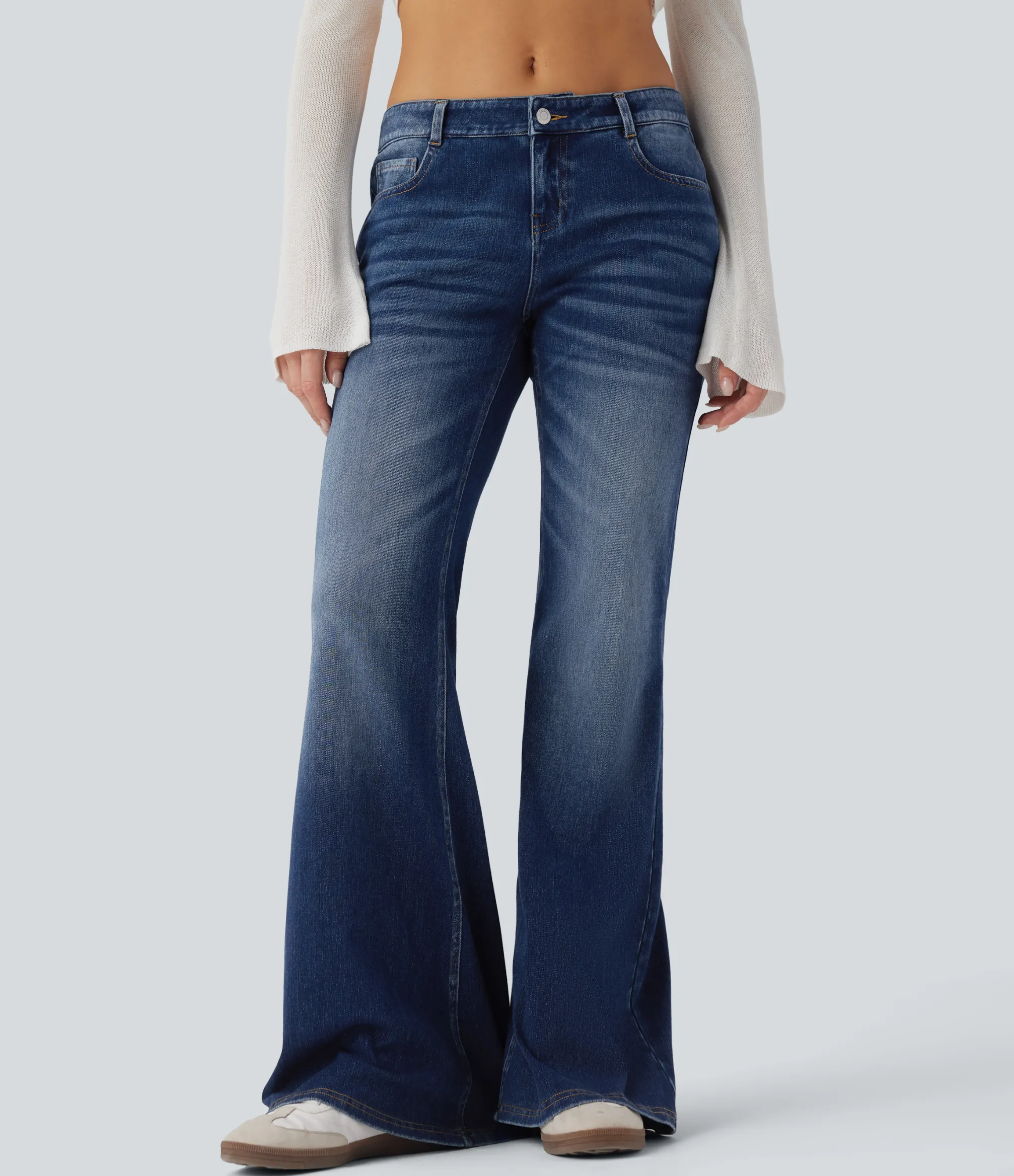 Flare & Bootcut Jeans|Jeans<HALARA Flex™ Low Rise Flare Washed Casual Jeans with Pockets