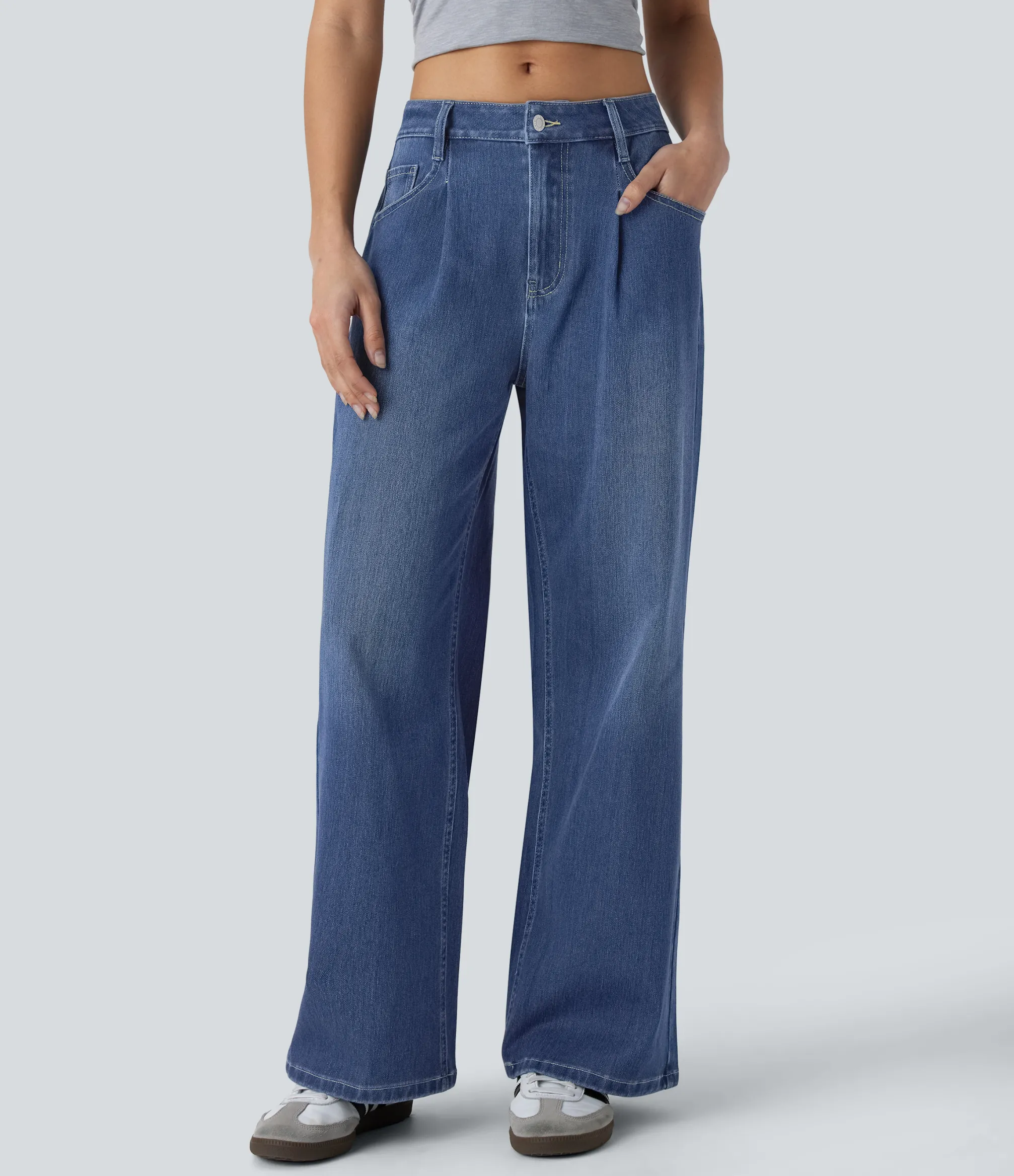 Jeans<HALARA Flex™ Low Rise Pockets Baggy Washed Casual Jeans