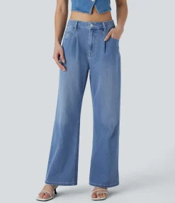 Jeans<HALARA Flex™ Low Rise Pockets Baggy Washed Casual Jeans