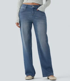 Straight-Leg Jeans|Jeans<HALARA Flex™ Low Rise Straight Leg Casual Jeans with Pockets