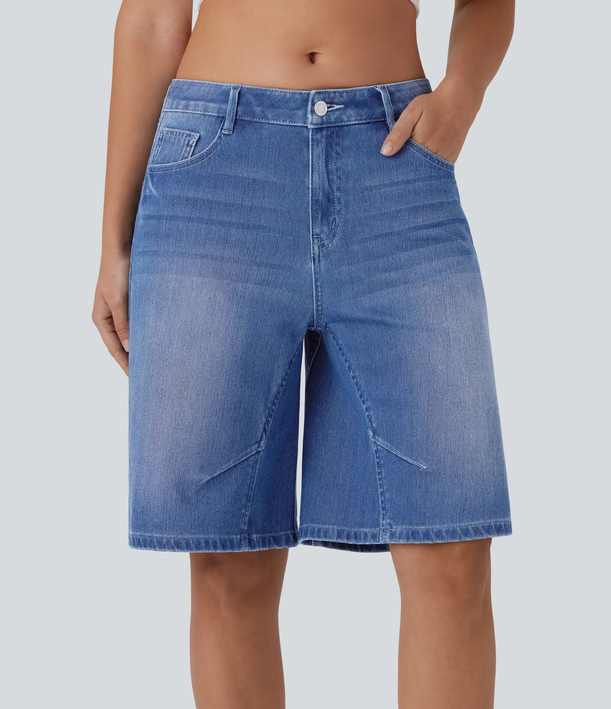 Denim Shorts|Denim Shorts<HALARA Flex™ Low Rise Washed Denim Casual Bermuda Shorts with Pockets