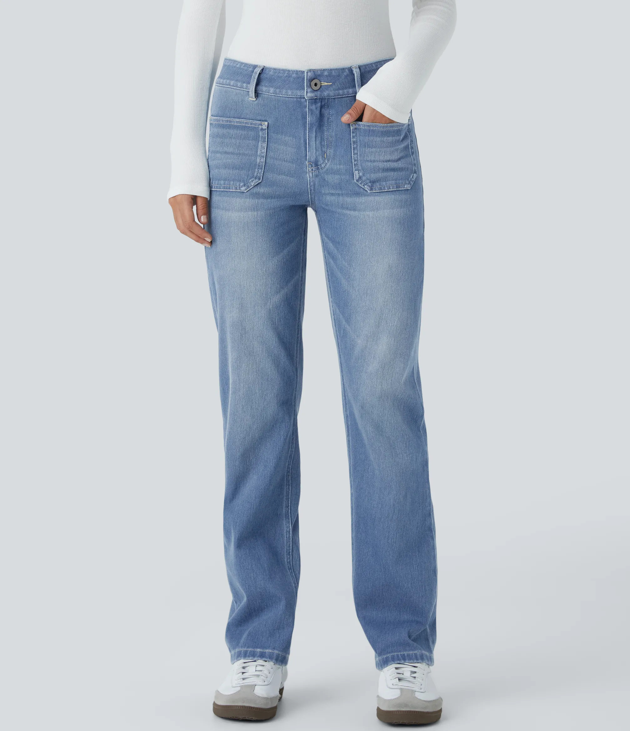 Straight-Leg Jeans|Jeans<HALARA Flex™ Low Rise Zipper Pockets Straight Leg Washed Casual Jeans