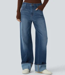 Jeans<HALARA Flex™ Low Rise Zipper Pockets Washed Casual Baggy Boyfriend Jeans