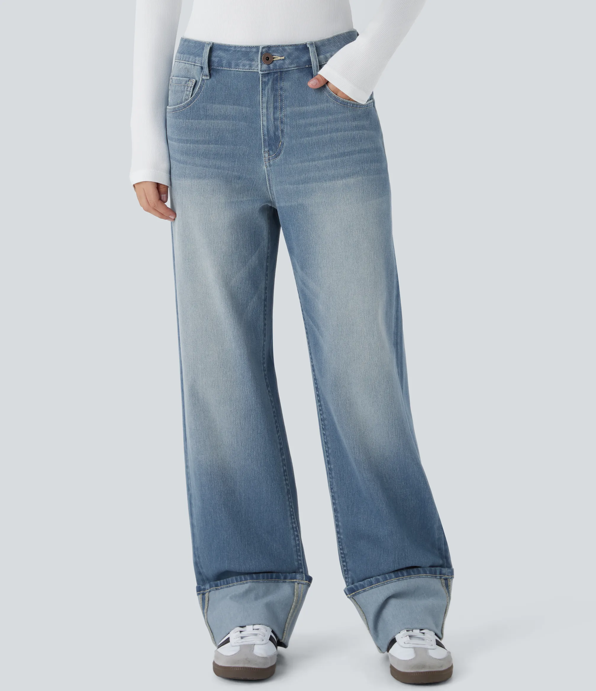 Jeans<HALARA Flex™ Low Rise Zipper Pockets Washed Casual Baggy Boyfriend Jeans