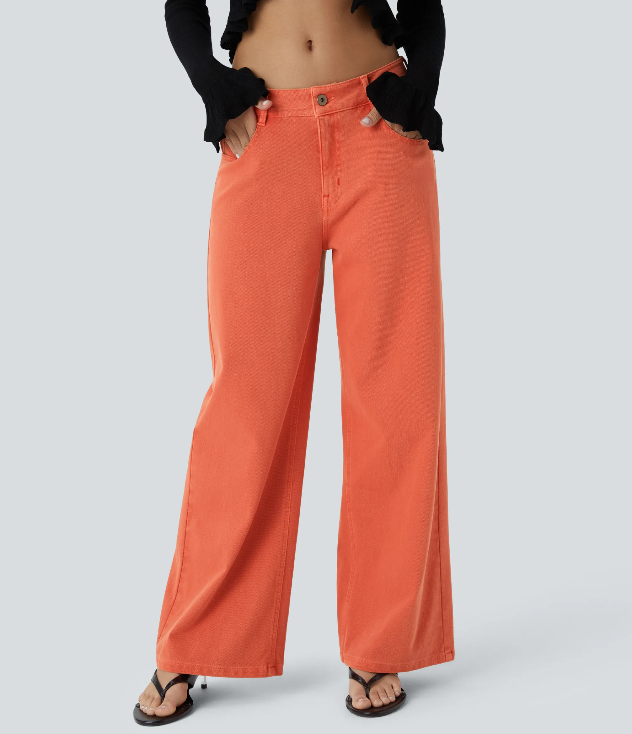 Wide Leg Jeans|Colored Jeans<HALARA Flex™ Low Rise Zipper Pockets Colorful Baggy Wide Leg Casual Jeans
