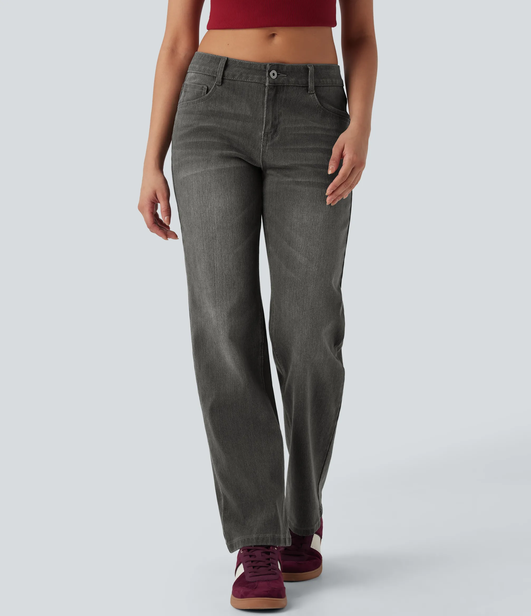 Straight-Leg Jeans|Jeans<HALARA Flex™ Low Rise Zipper Pockets Straight Leg Washed Casual Jeans