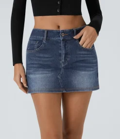 Denim Skirts|Denim Skirts<HALARA Flex™ Low Rise Zipper Pockets Bodycon Mini Denim Casual Skirt