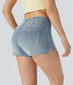 Denim Shorts|Denim Shorts<HALARA Flex™ Mid Low Rise Pockets Skinny Denim Casual Shorts 3''