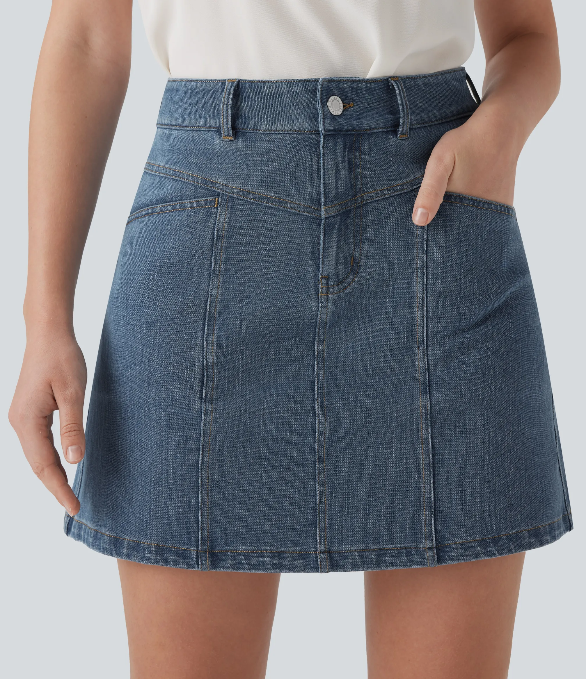 Denim Skirts|Denim Skirts<HALARA Flex™ Mid Rise A Line Stretchy Knit Denim Mini Casual Skirt with Pockets