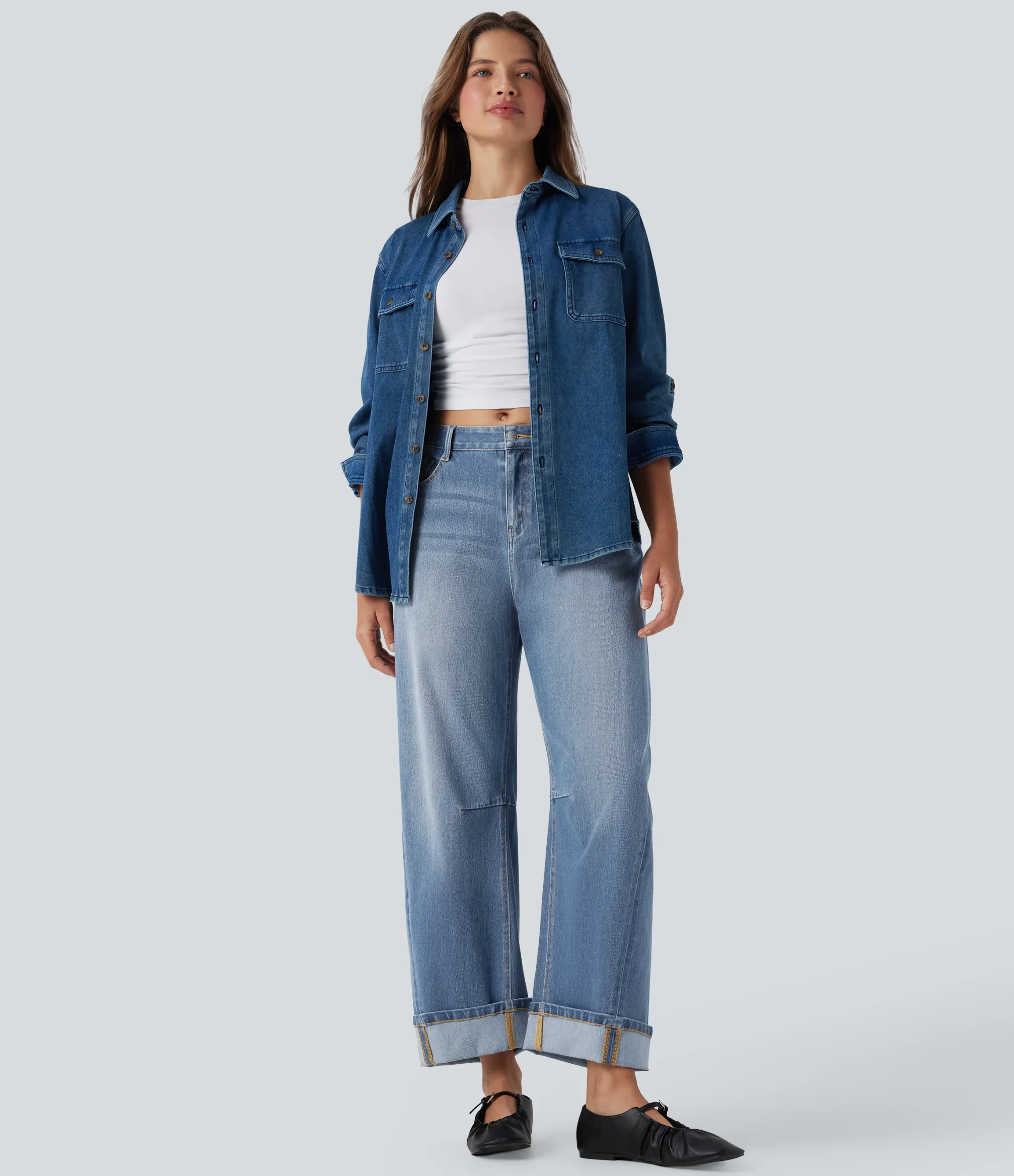 Jeans<HALARA Flex™ Mid Rise Barrel Leg Washed Casual Jeans with Pockets