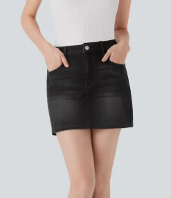 Denim Skirts|Denim Skirts<HALARA Flex™ Mid Rise Denim Mini Casual Skirt with Pockets