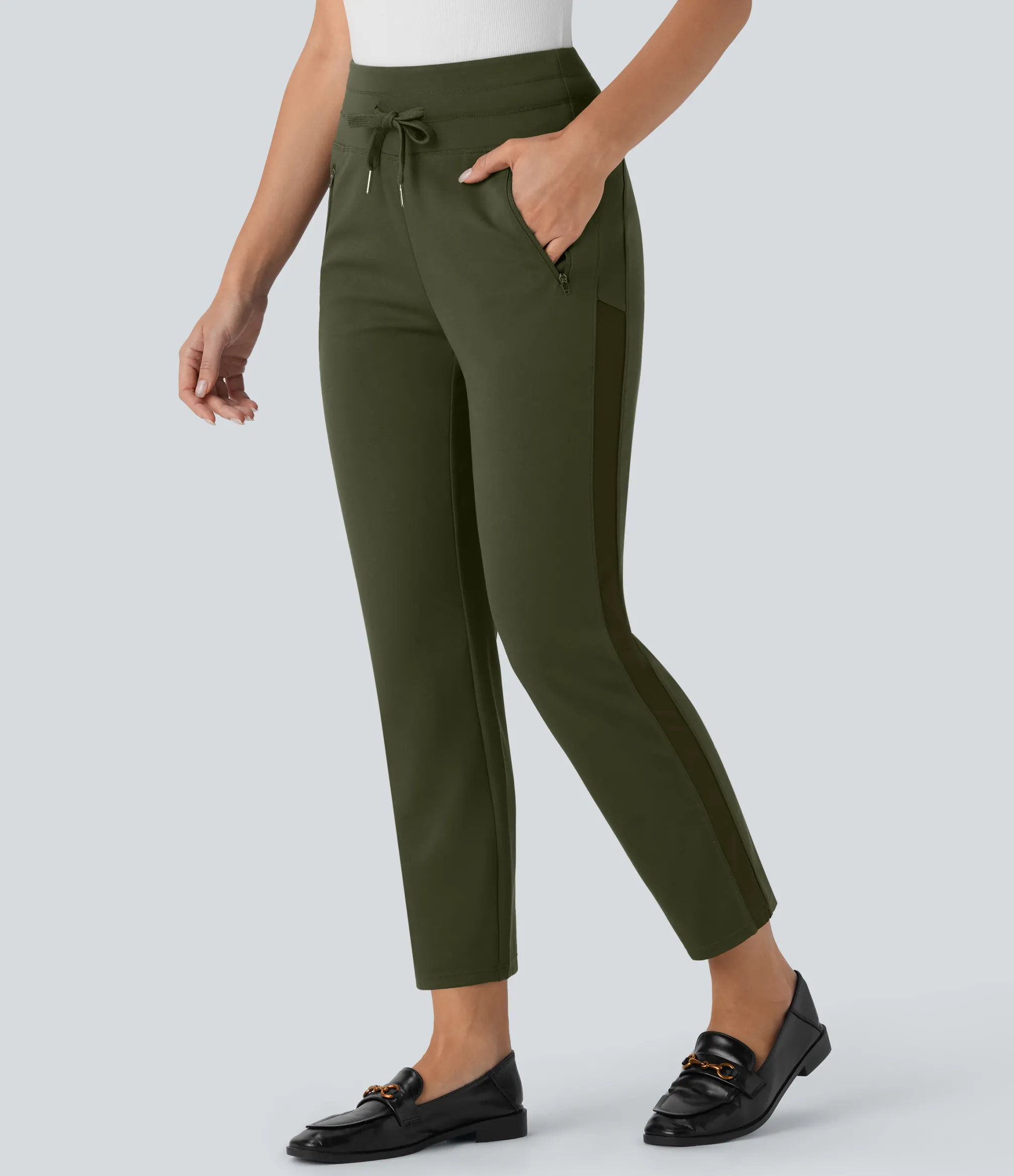 Pants|Work Pants<HALARA Flex™ Mid Rise Drawstring Contrast Mesh Tapered Work Pants with Side Zip Pockets