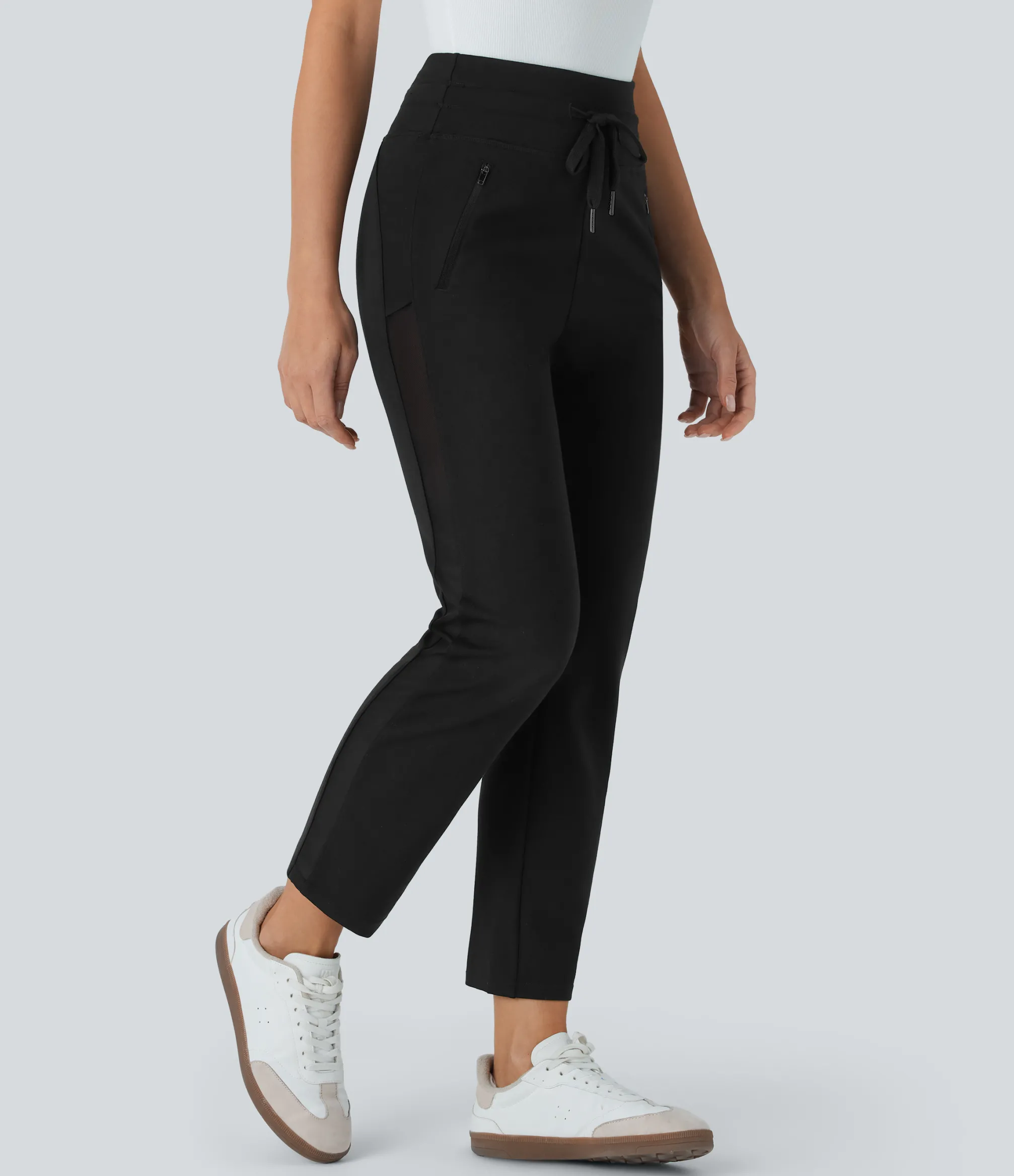 Pants|Work Pants<HALARA Flex™ Mid Rise Drawstring Contrast Mesh Tapered Work Pants with Side Zip Pockets