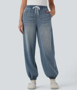 Jeans<HALARA Flex™ Mid Rise Drawstring Casual Jeans with Pockets