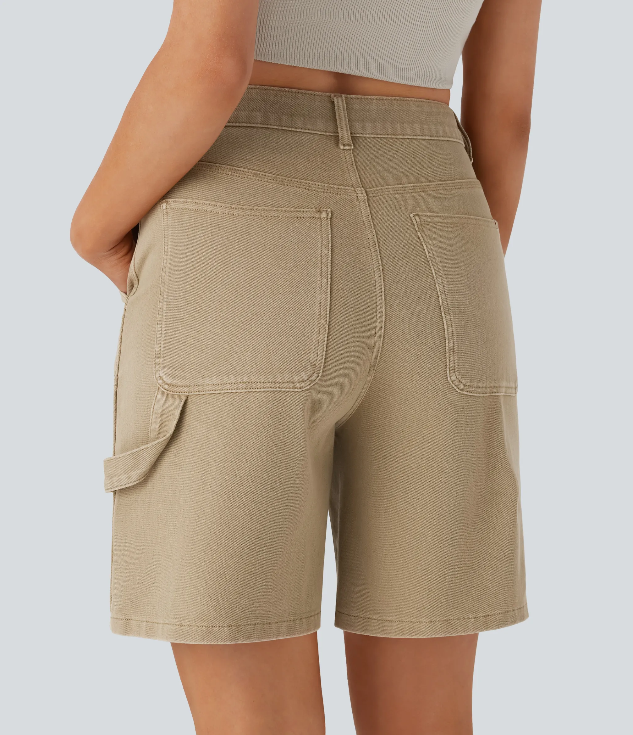 Denim Shorts|Denim Shorts<HALARA Flex™ Mid Rise Pockets Washed Denim Casual Bermuda Shorts