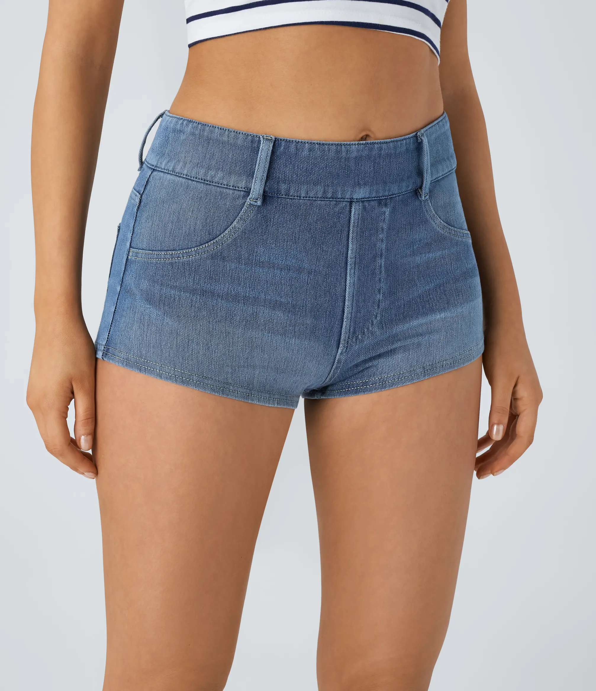 Denim Shorts|Denim Shorts<HALARA Flex™ Mid Rise Pocket Denim Casual Shorts