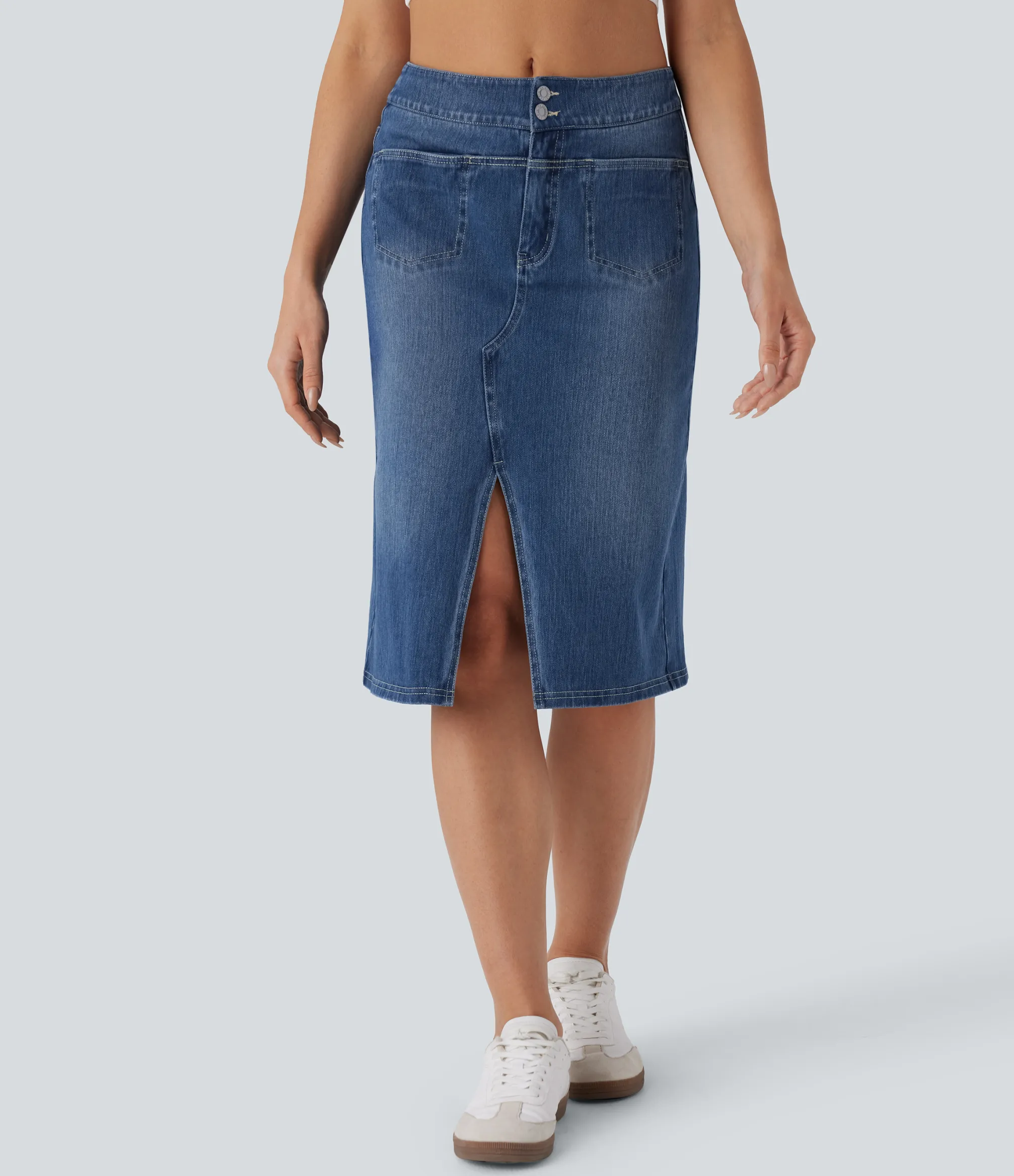 Denim Skirts|Straight-Leg Jeans<HALARA Flex™ Mid Rise Pockets Straight Washed Denim Casual Skirt