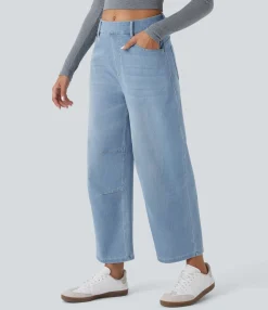 Jeans<HALARA Flex™ Mid Rise Pockets Barrel Leg Casual Jeans