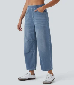 Jeans<HALARA Flex™ Mid Rise Pockets Barrel Leg Casual Jeans
