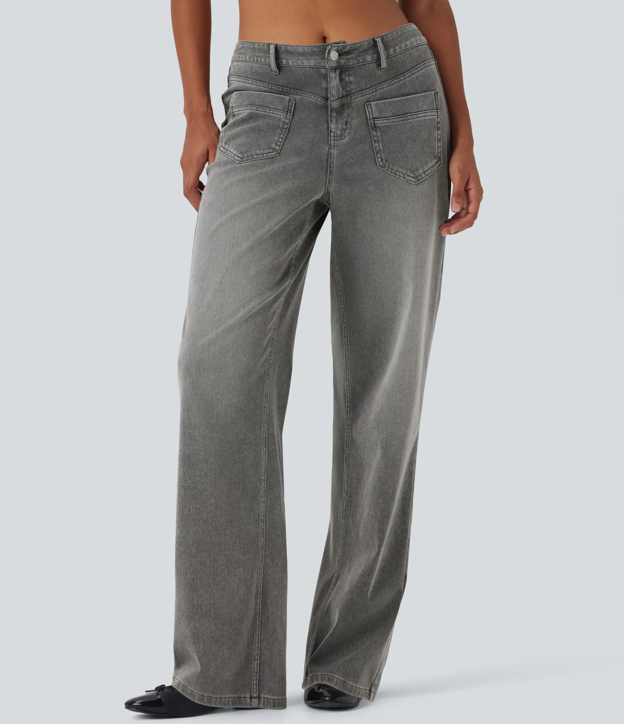 Straight-Leg Jeans|Jeans<HALARA Flex™ Mid Rise Straight Leg Casual Jeans with Pockets