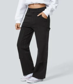 Straight-Leg Jeans|Jeans<HALARA Flex™ Mid Rise Utility Pockets Straight Leg Lumberjack Style Casual Boyfriend Jeans