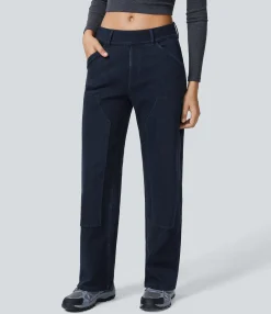 Straight-Leg Jeans|Jeans<HALARA Flex™ Mid Rise Utility Pockets Straight Leg Lumberjack Style Casual Boyfriend Jeans