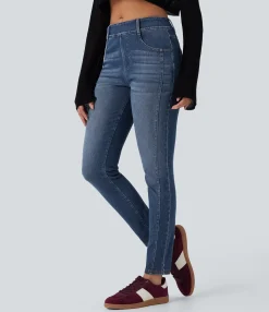 Skinny Jeans|Jeans<HALARA Flex™ Mid Rise Washed Casual Skinny Jeans with Pockets