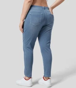 Plus-Size Denim|Plus Size<HALARA Flex™ Mid Rise Zipper Pockets Casual Plus Size Skinny Jeans
