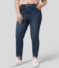 Plus-Size Denim|Plus Size<HALARA Flex™ Mid Rise Zipper Pockets Casual Plus Size Skinny Jeans