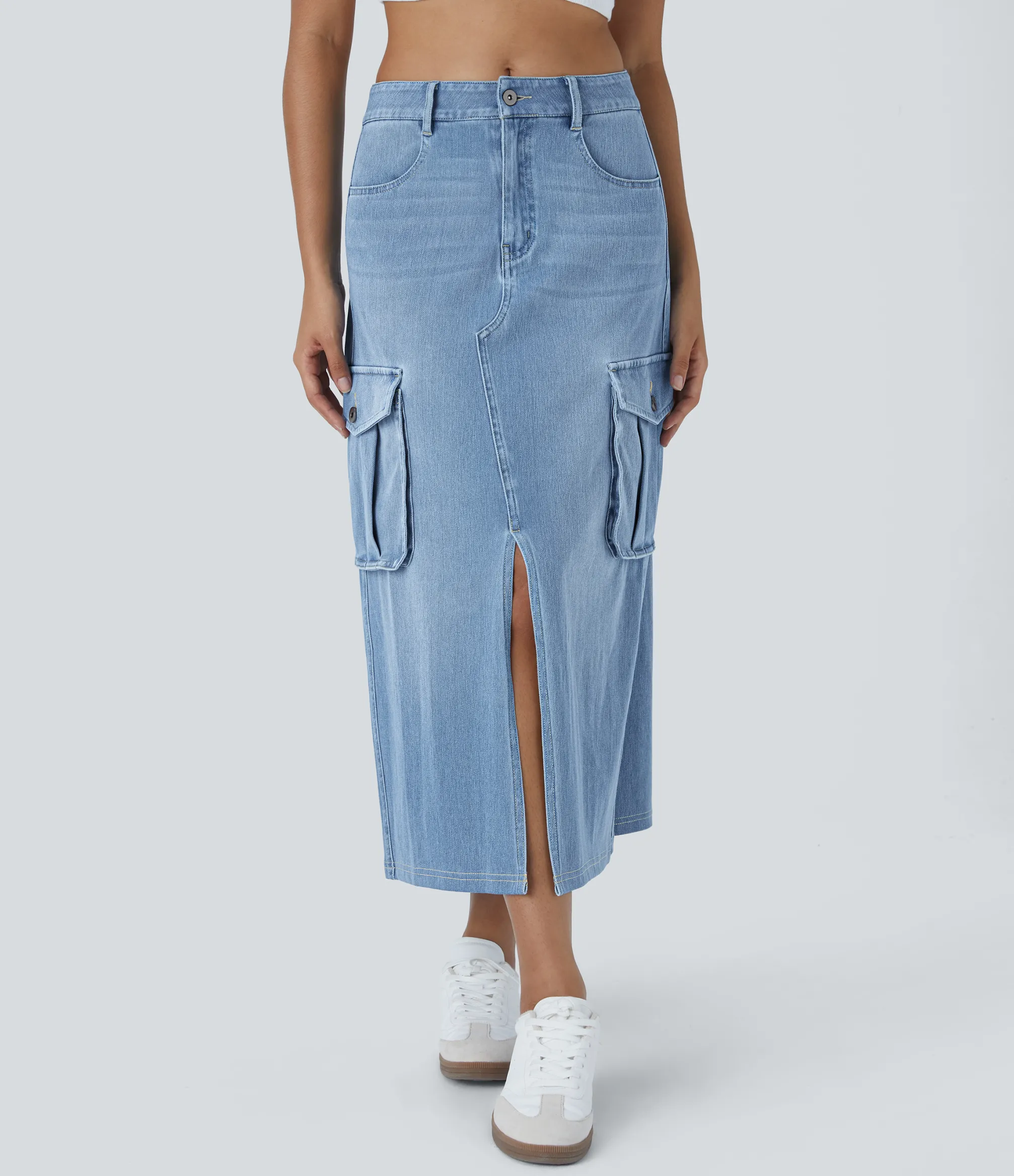 Denim Skirts|Maxi & Midi Skirts<HALARA Flex™ Mid Rise Zipper Pockets A Line Denim Maxi Casual Cargo Skirt