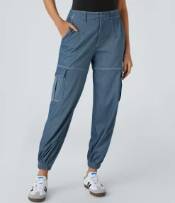 Cargo Pants|Jeans<HALARA Flex™ Mid Rise Zipper Pockets Casual Pile Cargo Jeans