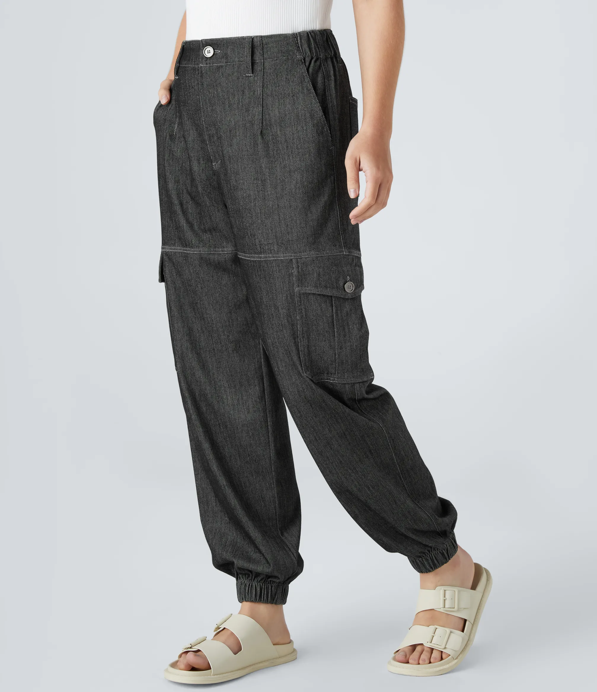 Cargo Pants|Jeans<HALARA Flex™ Mid Rise Zipper Pockets Casual Pile Cargo Jeans