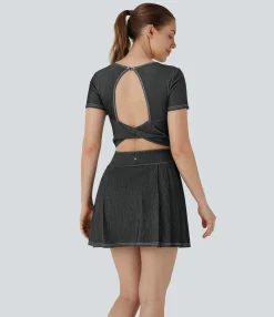 Denim Dresses|Mini Dresses<HALARA Flex™ Pleated Hem 2-in-1 Cool Touch Washed Denim Tennis Active Dress with Pockets
