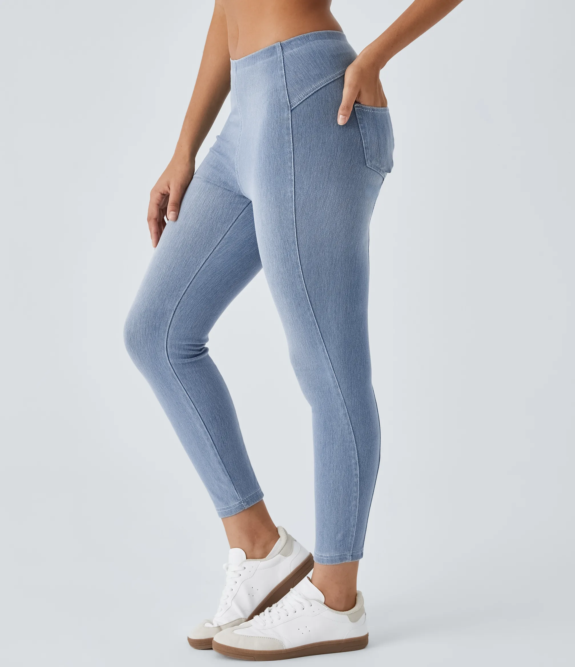 Pocket Leggings|Casual Wear Leggings<HALARA Flex™ Pull On Mid Rise Pocket Denim Casual 7/8 Leggings